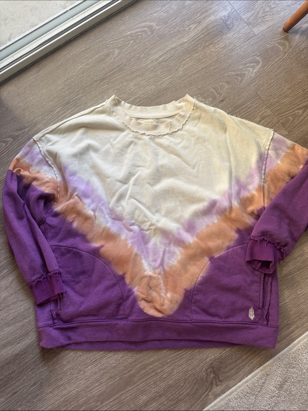 Free People Purple, Cream & Tan Chevron Tie-Dye Crewneck